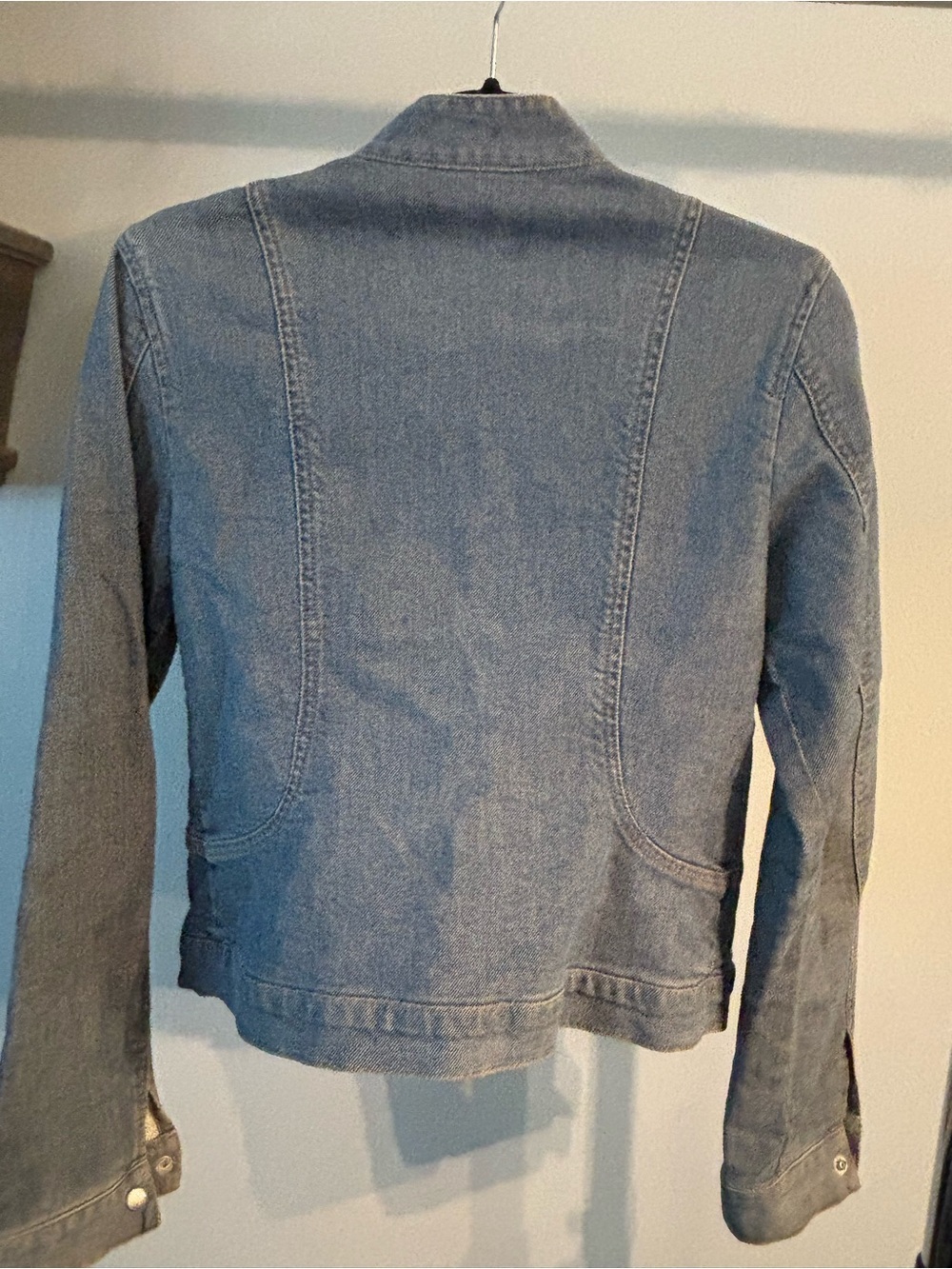 Theory Light Blue Jean Jacket with mandarin Snap and zipper size small - Picture 5 of 8